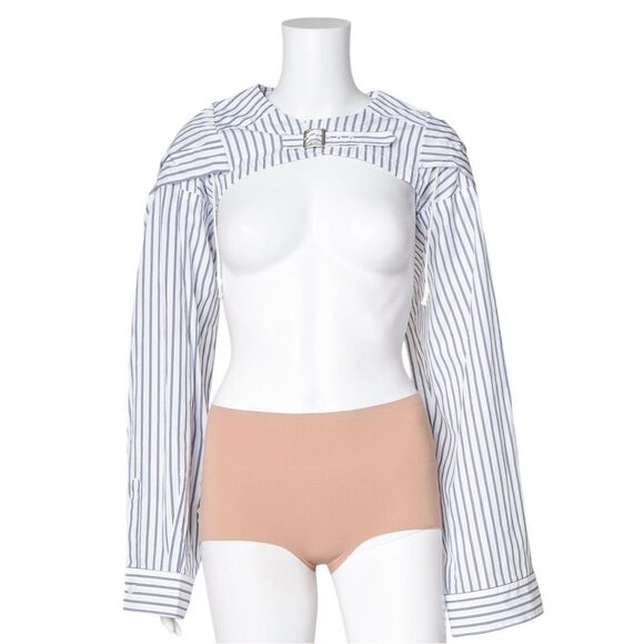 RARE COMME DES GARÇONS Blue & White Striped Bolero Hooded Shirt - Picture 3 of 5